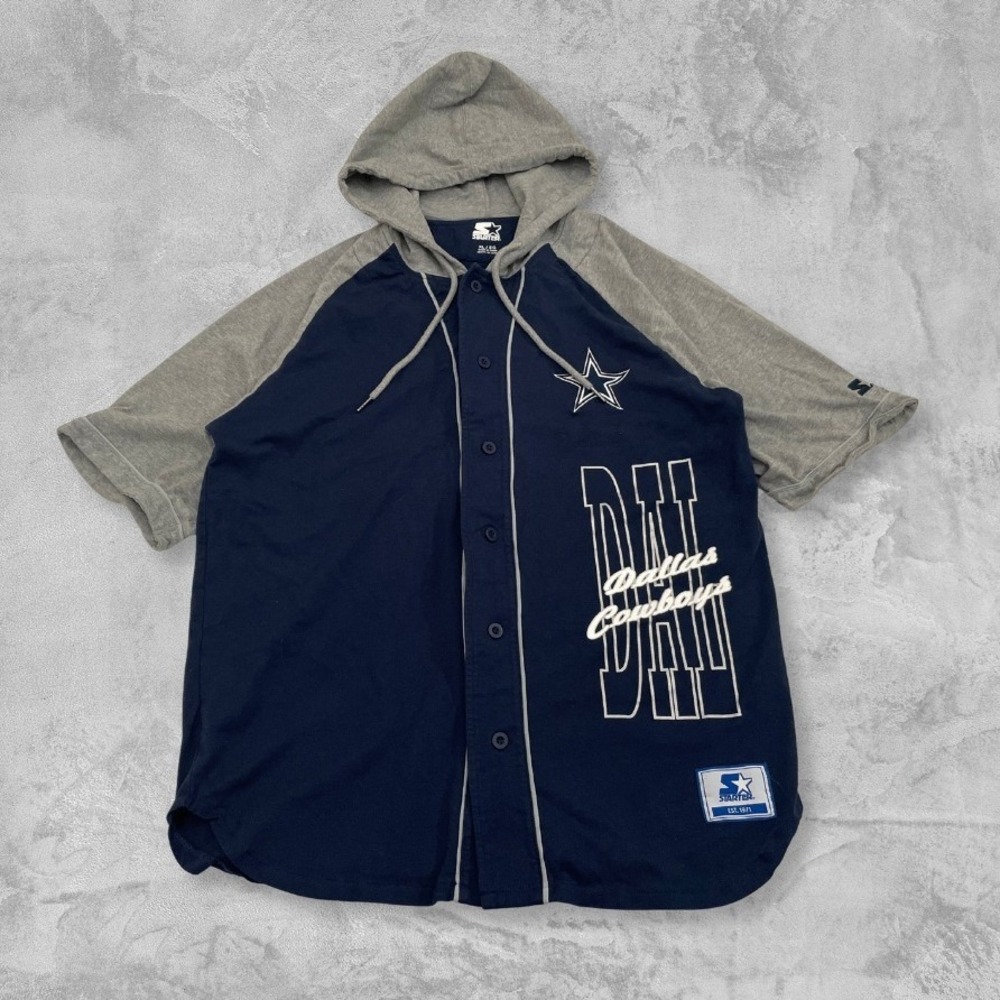 Dallas Cowboys Starter Short Sleeve Jersey Hoodie Men's XL Navy Blue Gray